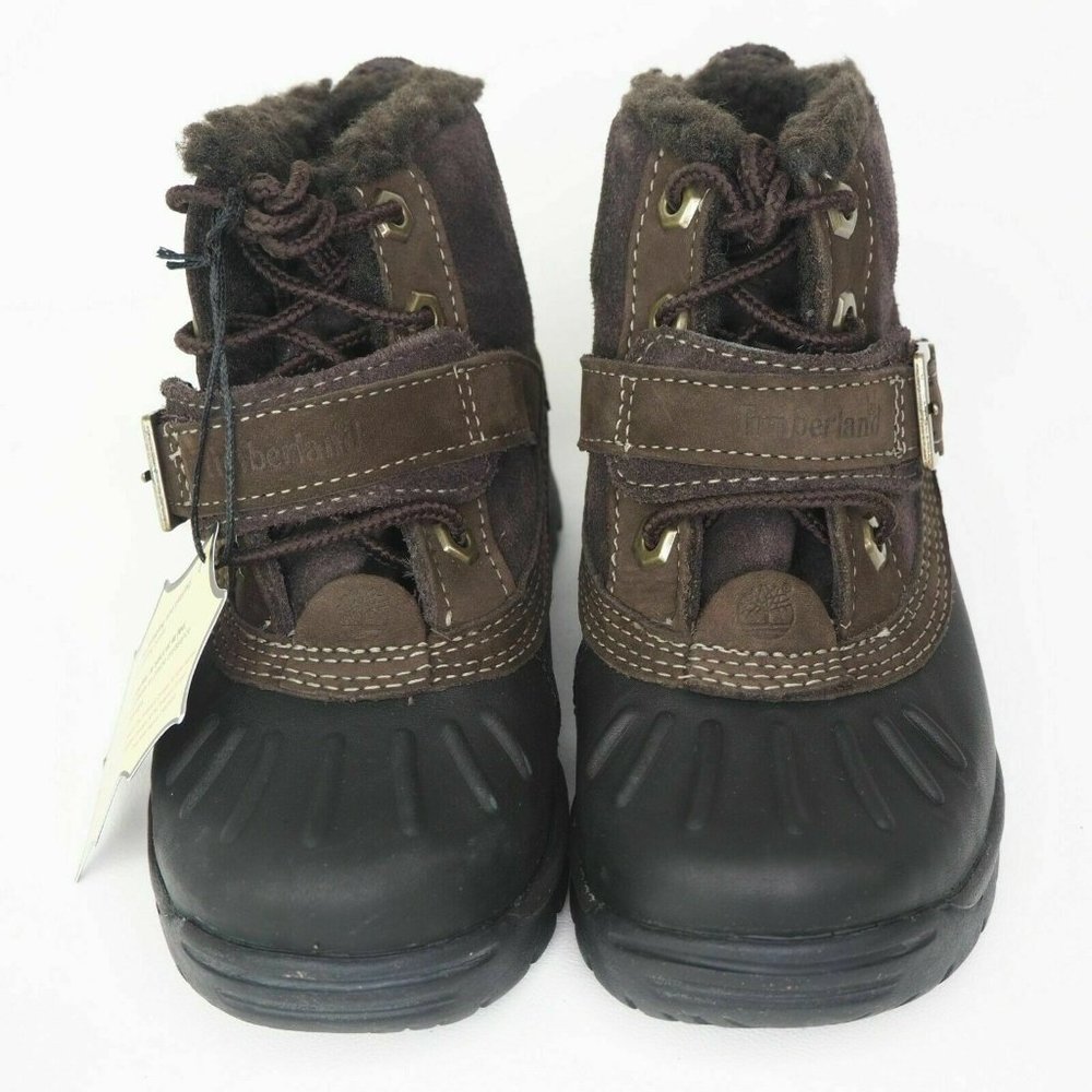 Timberland Mallard Winter Toddlers Boots Black Leather Brown Suede 33874 M - Picture 4 of 12